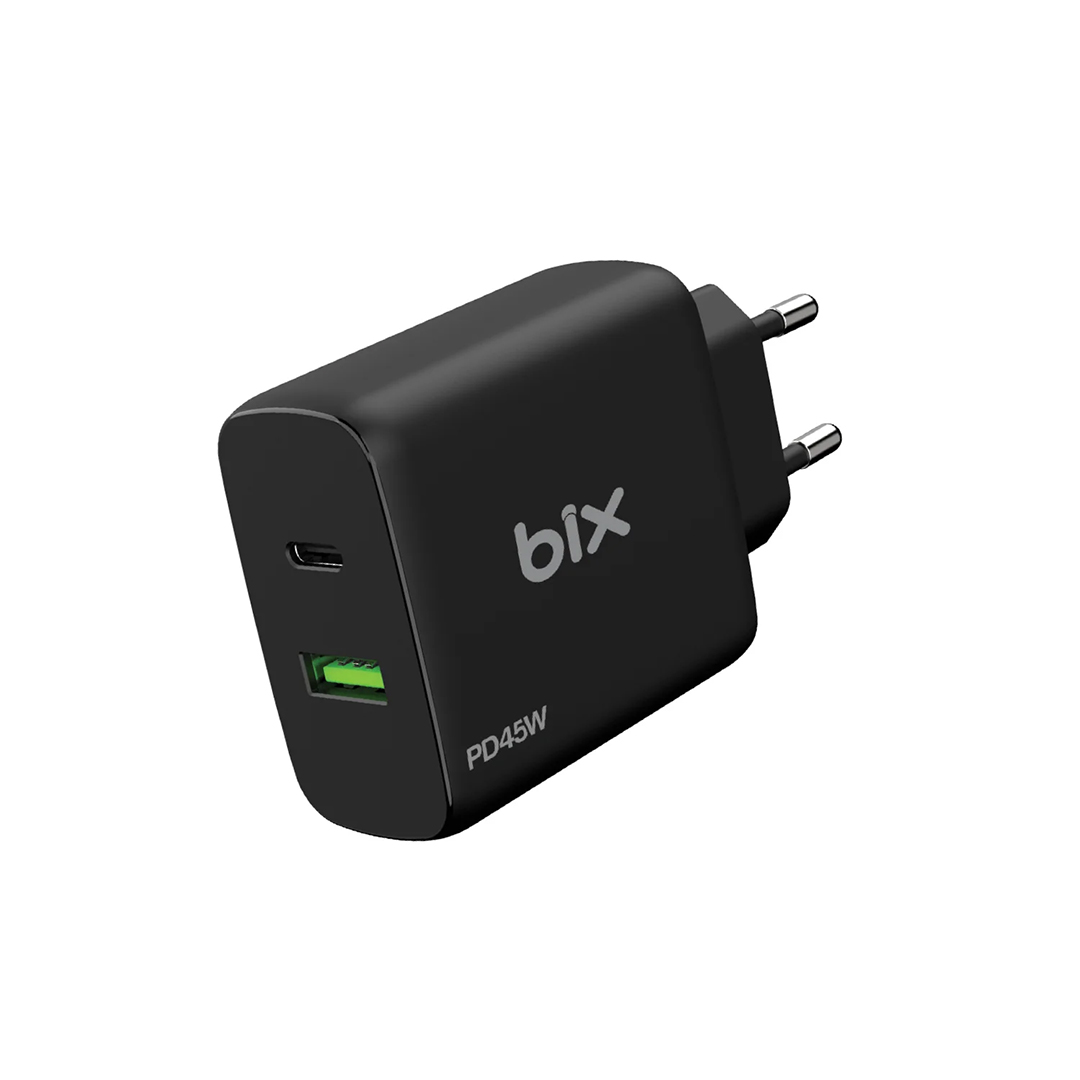 Bix BX2P45G 45W Çift Portlu Pps Güç Adaptörü-siyah